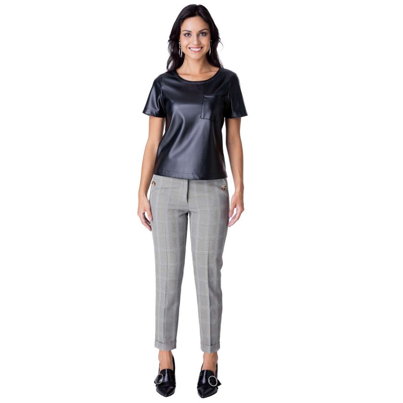 blusa couro preta