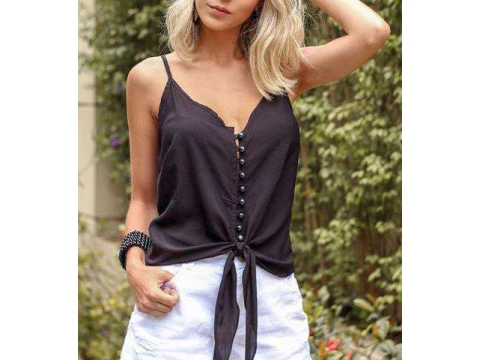 BLUSA CROPPED AMARRAÇÃO COM BOTÕES FIORELLA - Preto