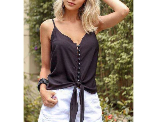 BLUSA CROPPED AMARRAÇÃO COM BOTÕES FIORELLA - Preto