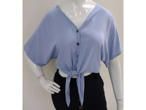BLUSA CROPPED AMARRAÇÃO MANGA AMPLA FIORELLA - Azul