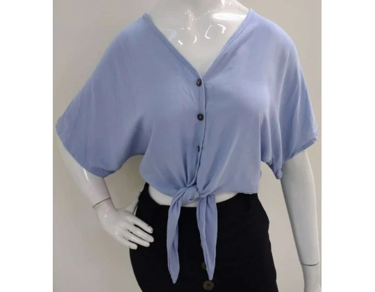 BLUSA CROPPED AMARRAÇÃO MANGA AMPLA FIORELLA - Azul