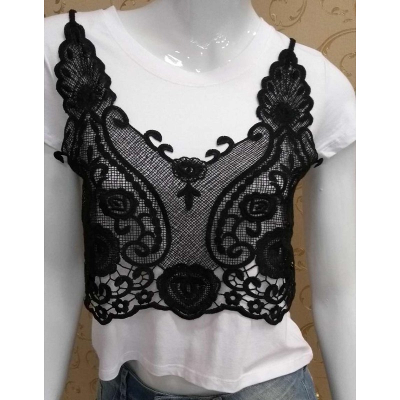 blusa cropped com renda