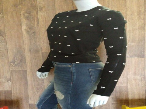 BLUSA DE FIO BORDADA DECOTE REDONDO SEIKI 830331 - Preto