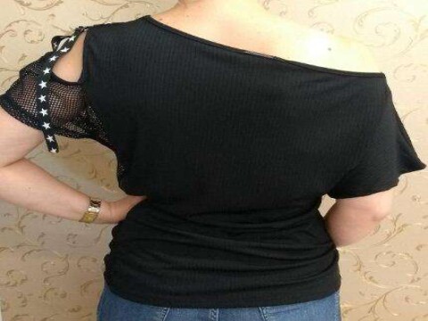 BLUSA DECOTE REDONDO MANGA CURTA MORENA ROSA 107440 - Preto
