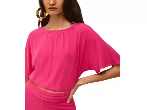 BLUSA DECOTE REDONDO MG CURTA MORENA ROSA 118434 - Pink