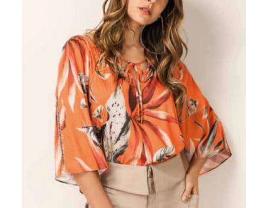 BLUSA DECOTE REDONDO MORENA ROSA 107476 - Laranja