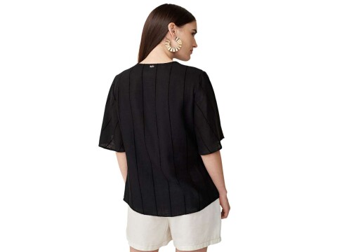 BLUSA DECOTE V MANGA CURTA MARIA VALENTINA 08389 - Preto
