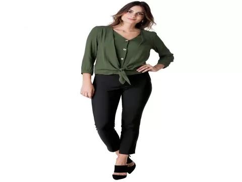 BLUSA DUPLA CREPE COM AMARRAÇÃO SEIKI 720198 - Verde