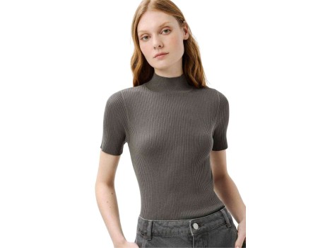 BLUSA FEM TRICOT GOLA ALTA HERING K5G4 - Cinza escuro