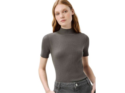 BLUSA FEM TRICOT GOLA ALTA HERING K5G4 - Cinza escuro