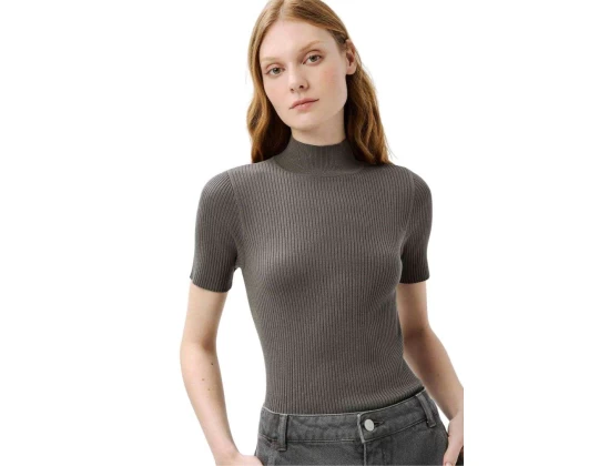 BLUSA FEM TRICOT GOLA ALTA HERING K5G4 - Cinza escuro