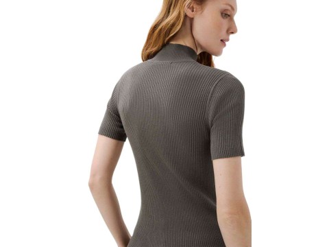 BLUSA FEM TRICOT GOLA ALTA HERING K5G4 - Cinza escuro