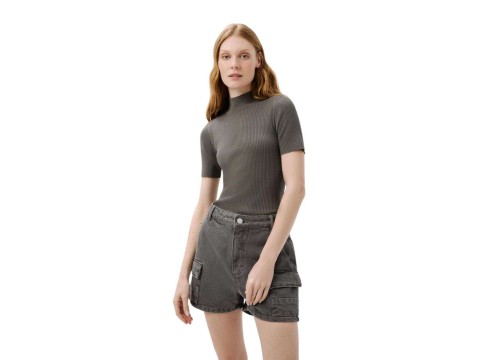 BLUSA FEM TRICOT GOLA ALTA HERING K5G4 - Cinza escuro
