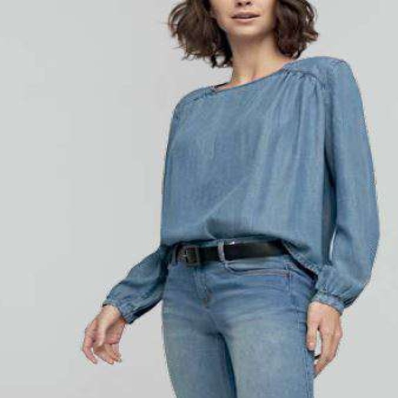 blusa feminina jeans manga longa