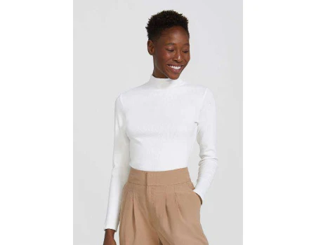 BLUSA FEMININA ML GOLA ALTA EM RIBANA HERING 4FD5 - Off white