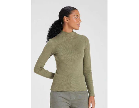 BLUSA FEMININA ML GOLA ALTA EM RIBANA HERING 4FD5 - Verde musgo
