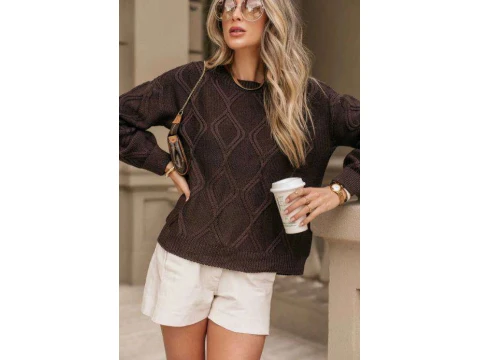 BLUSA LELA COM TRAMAS VERA TRICOT 04506 - Marrom