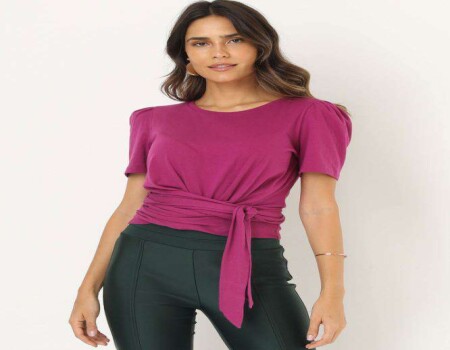 BLUSA MALHA ALGODÃO COM AMARRAÇÃO SEIKI 331037 - Roxo