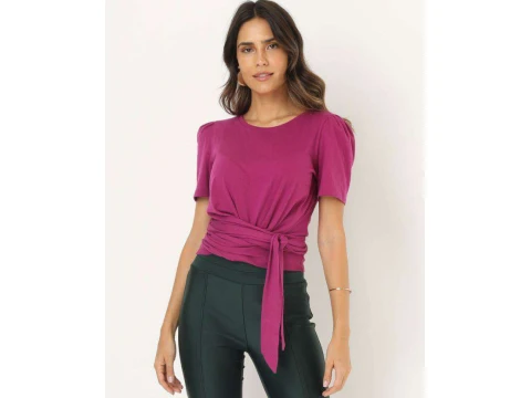 BLUSA MALHA ALGODÃO COM AMARRAÇÃO SEIKI 331037 - Roxo
