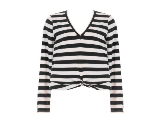 BLUSA MALHA CREPE LISTR.MG COMPR. SEIKI 431070 - Preto