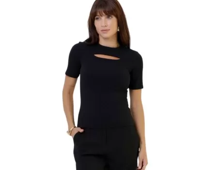 BLUSA MALHA RIB C/DET. NO DECOTE SEIKI 730509 - Preto