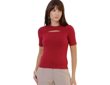 BLUSA MALHA RIB C/DET. NO DECOTE SEIKI 730509 - Vermelho