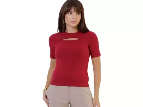 BLUSA MALHA RIB C/DET. NO DECOTE SEIKI 730509 - Vermelho