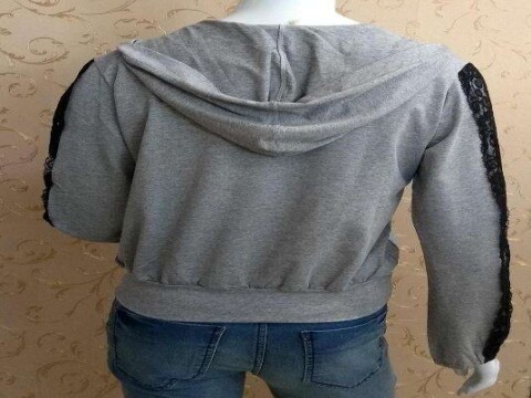 BLUSA MANGA LONGA COM CAPUZ MARIA DONDOCA 42254 - Cinza