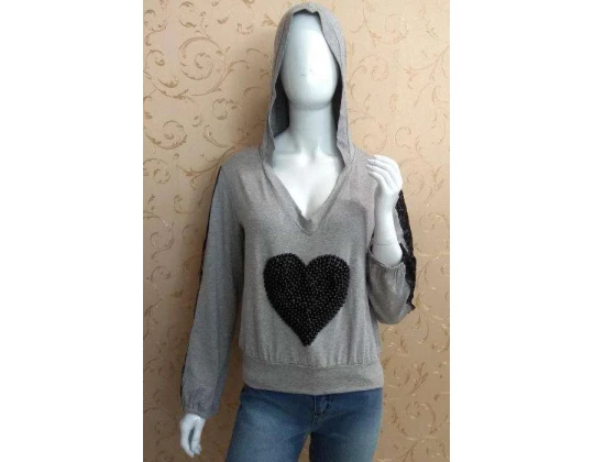 BLUSA MANGA LONGA COM CAPUZ MARIA DONDOCA 42254 - Cinza