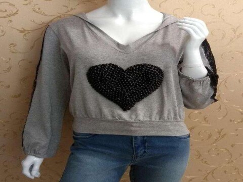 BLUSA MANGA LONGA COM CAPUZ MARIA DONDOCA 42254 - Cinza