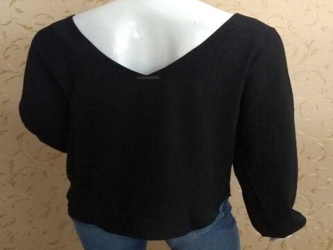 BLUSA MANGA LONGA COM DECOTE EM V MORENA ROSA 105576 - Preto