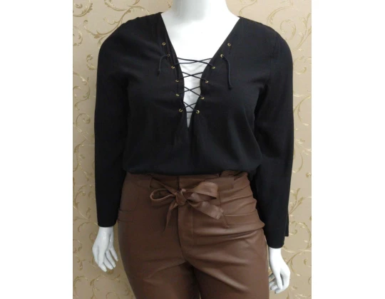 BLUSA MANGA LONGA DECOTE V TRANÇADA FIORELLA - Preto