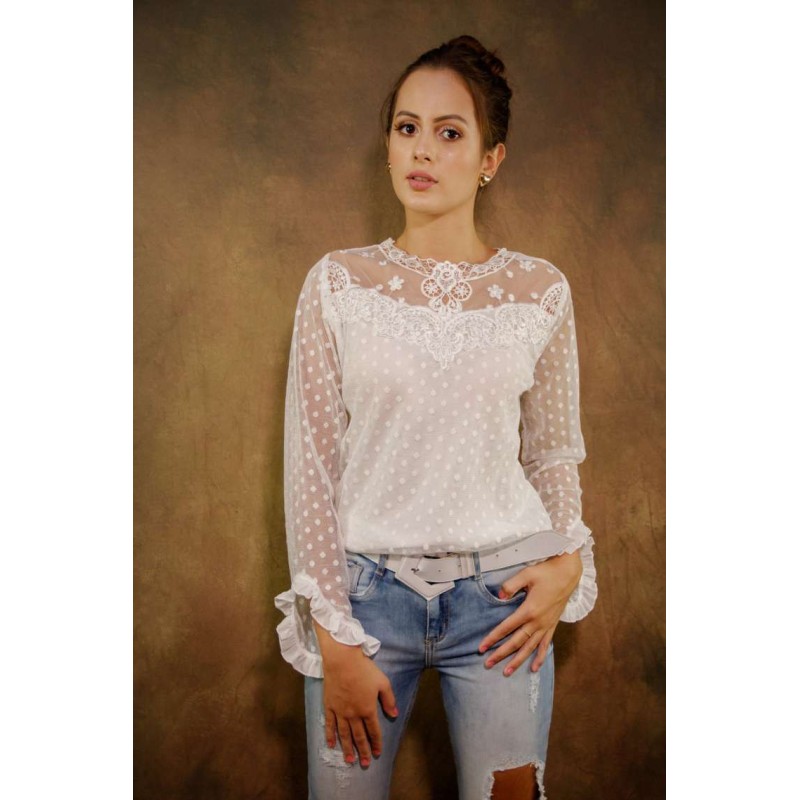 Blusa Manga Renda Off White - PA Concept P.A CONCEPT