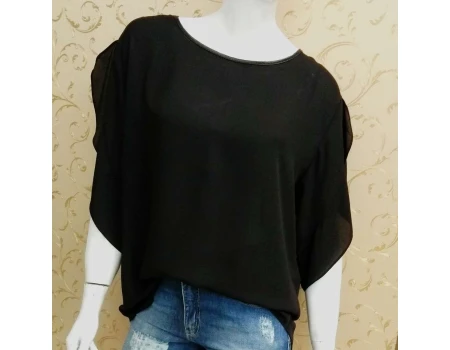 BLUSA MANGAS COM FENDA MORENA ROSA 106439 - Preto
