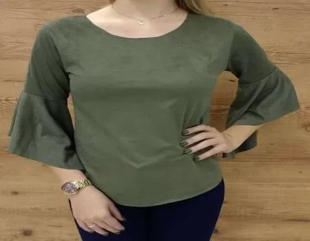 BLUSA SUEDE MANGA FLARE - Verde