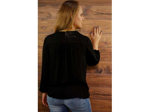 BLUSA TRANSPASSADA MANGA LONGA MARIA VALENTINA 105966 - Preto