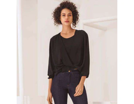 BLUSA TRANSPASSADA MANGA LONGA MARIA VALENTINA 105966 - Preto