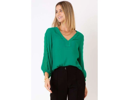 BLUSA VISCOSE RENDA CHANTILLY MANGA SEIKI 520671 - Verde