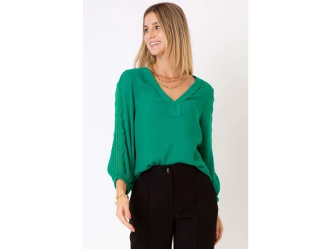 BLUSA VISCOSE RENDA CHANTILLY MANGA SEIKI 520671 - Verde
