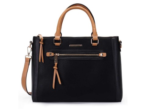 BOLSA SATCHEL GRANDE COM ZIPER FRONTAL WJ 45967 - Preto