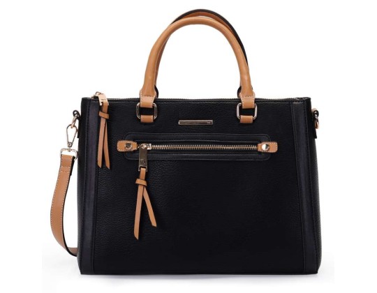 BOLSA SATCHEL GRANDE COM ZIPER FRONTAL WJ 45967 - Preto