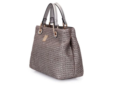 BOLSA SATCHEL GRANDE PALHA WJ 45991 - Prata velho