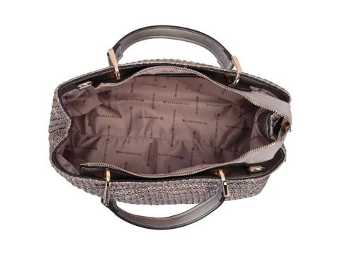 BOLSA SATCHEL GRANDE PALHA WJ 45991 - Prata velho