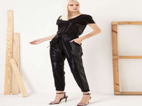 CALÇA VISCOSE TWILL DET. COURO ECO SEIKI 450088 - Preto
