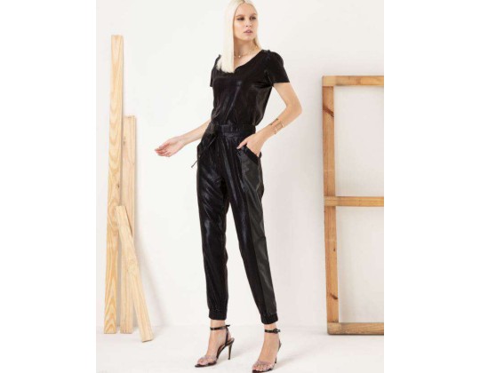 CALÇA VISCOSE TWILL DET. COURO ECO SEIKI 450088 - Preto