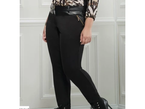 CALÇA COM DETALHE EM COURO ELEGANCE 21242 - Preto CALÇA COM DETALHE EM COURO ELEGANCE 21242 - Preto