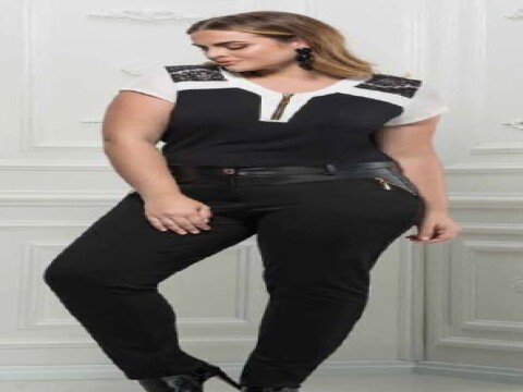 CALÇA COM DETALHE EM COURO ELEGANCE 21242 - Preto