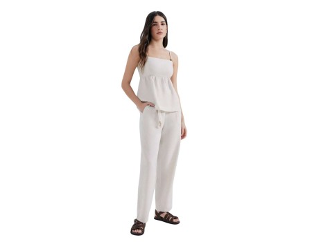 CALÇA EM LINHO FEM HERING H9P6 - Bege