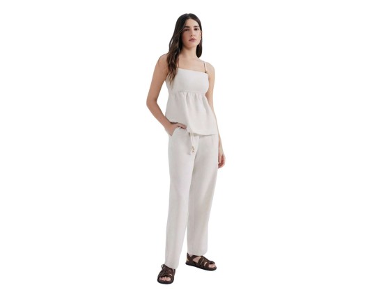 CALÇA EM LINHO FEM HERING H9P6 - Bege