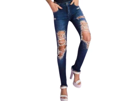 CALCA JEANS RASGADA MORENA ROSA 03207 - Azul